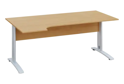 ERK 28 - 184 stůl kancelářský, rohový, levý, kovová podnož bílá, deska 25 mm, široký 1800 mm, javor horský